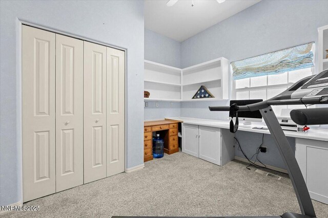 1055 Golden Park Way, Fallon, NV 89406 - bedroom with light colored carpet, a closet, baseboards, and a desk