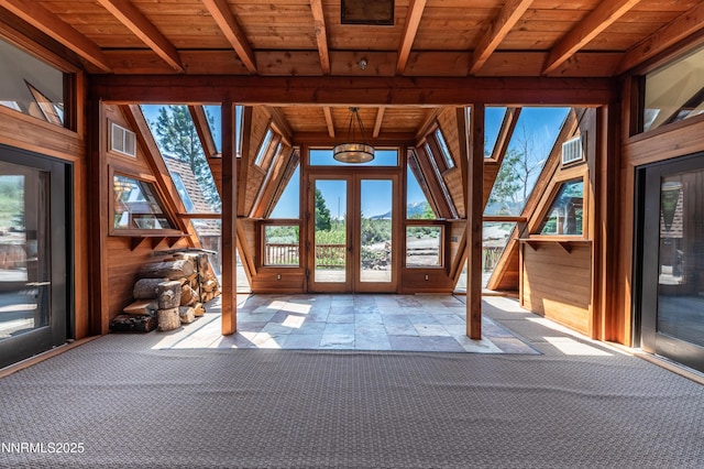 15118 N Timberline Dr, Reno, NV 89511 - unfurnished sunroom featuring beam ceiling and french doors