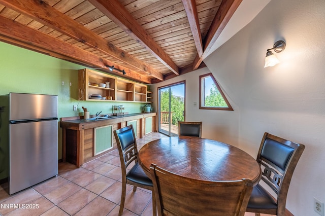 15118 N Timberline Dr, Reno, NV 89511 - dining area featuring wood ceiling with exposed beams and light tile patterned floors
