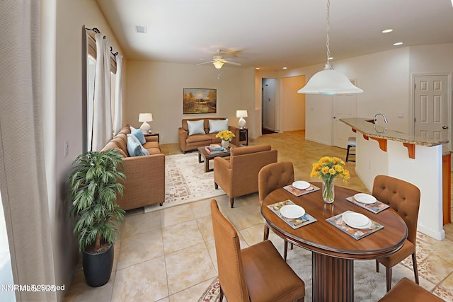 1509 Lasso Ln, Gardnerville, NV 89410 - dining room with a ceiling fan, light tile patterned floors, and recessed lighting