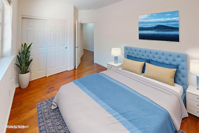 1509 Lasso Ln, Gardnerville, NV 89410 - bedroom featuring a closet, wood finished floors, and baseboards