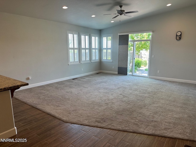 845 Squaw Creek Ct, Reno, NV 89506 - unfurnished living room with baseboards, ceiling fan, wood finished floors, and recessed lighting