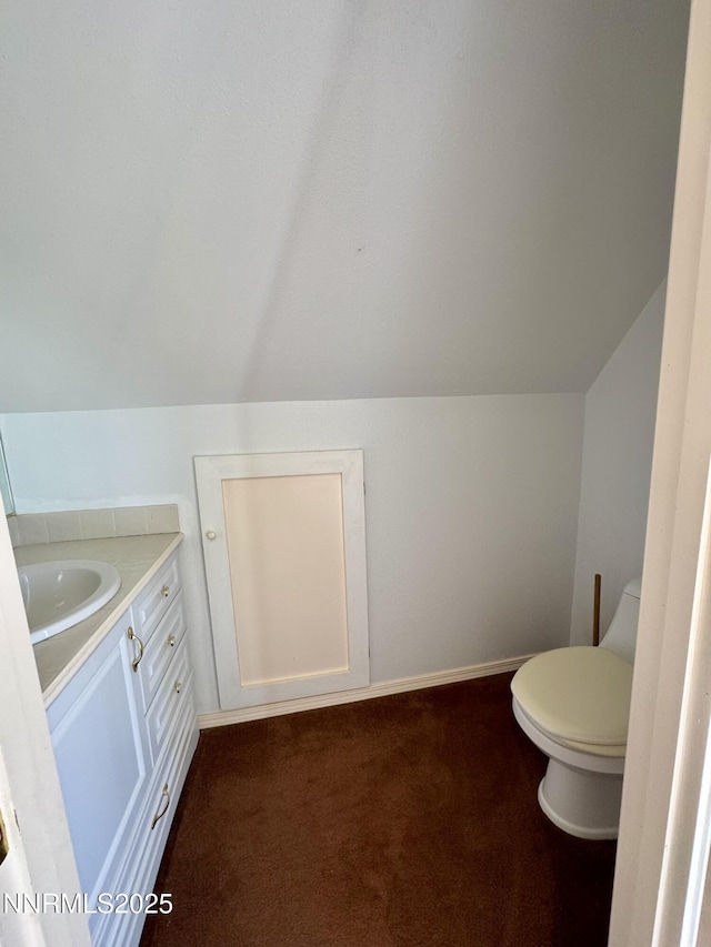 13995 Grass Valley Rd, Winnemucca, NV 89445 - bathroom featuring vaulted ceiling, vanity, and toilet