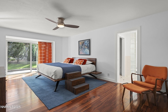 1180 Manzanita Ln, Reno, NV 89509 - bedroom with access to exterior, hardwood / wood-style floors, ensuite bathroom, ceiling fan, and baseboards
