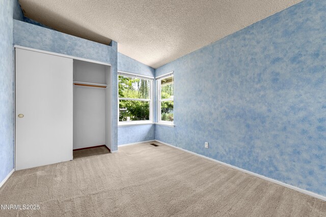 3353 Alpland Ln, Sparks, NV 89434 - unfurnished bedroom with a textured ceiling, lofted ceiling, carpet floors, and a closet