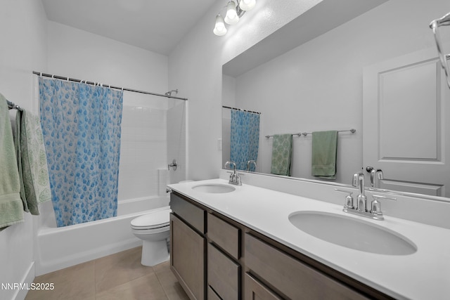 353 Radiant Dr, Carson City, NV 89705 - full bath featuring shower / bath combination with curtain, double vanity, tile patterned flooring, and toilet