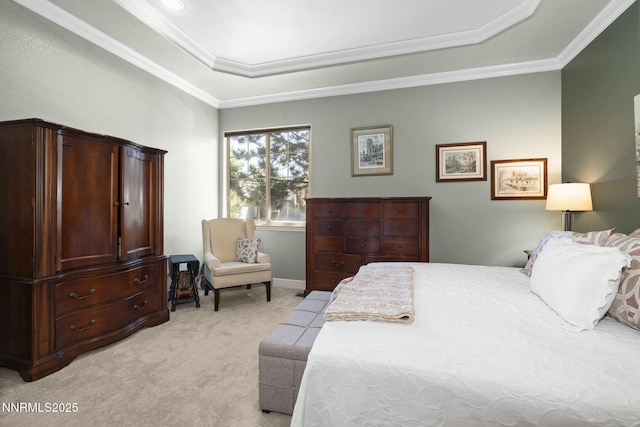 6694 Aston Cir, Sparks, NV 89436 - bedroom with light colored carpet, a raised ceiling, and ornamental molding
