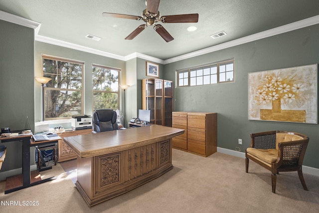 6694 Aston Cir, Sparks, NV 89436 - office featuring light carpet, ceiling fan, and ornamental molding