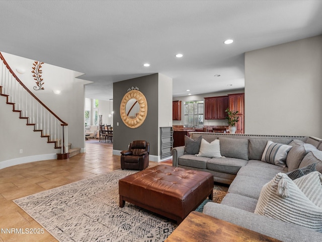 1121 Sageberry Ct, Reno, NV 89509 - living area featuring baseboards, stairs, and recessed lighting