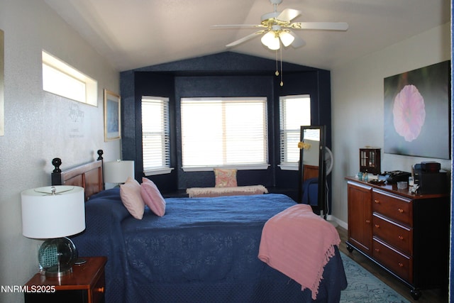 441 Dog Leg Dr, Fernley, NV 89408 - bedroom featuring lofted ceiling, wood finished floors, and ceiling fan