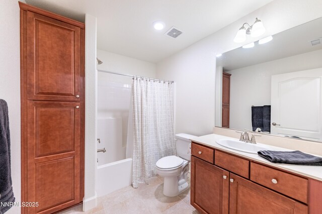 3720 Zoroaster Ct, Sparks, NV 89436 - bathroom featuring vanity, toilet, shower / bathtub combination with curtain, and tile patterned flooring