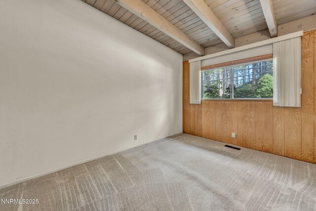 161 Willow Dr, Zephyr Cove, NV 89448 - carpeted spare room featuring wooden walls and a wood ceiling with exposed beams