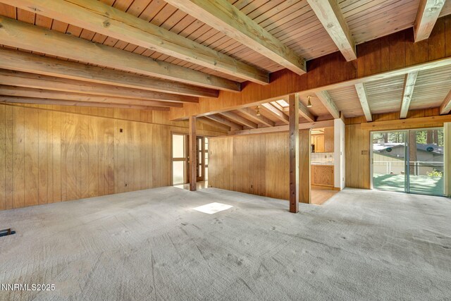 161 Willow Dr, Zephyr Cove, NV 89448 - miscellaneous room featuring carpet flooring, wooden walls, and a wooden ceiling with exposed beams
