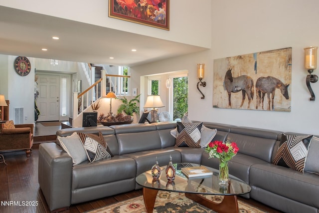 2061 Mountain Vista Way, Reno, NV 89519 - living area with stairway, hardwood / wood-style floors, and recessed lighting