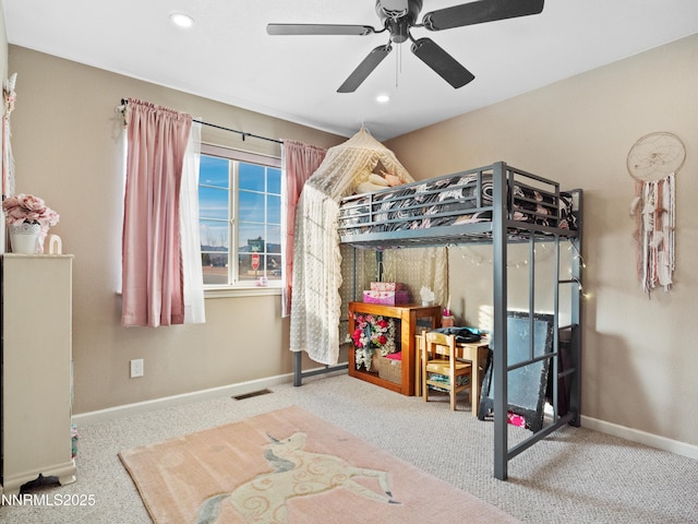 733 Bowles Ln, Gardnerville, NV 89460 - carpeted bedroom with baseboards, a ceiling fan, and recessed lighting