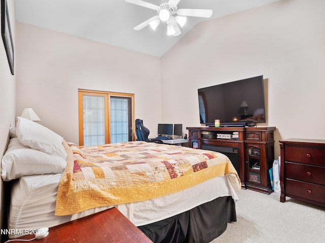 733 Bowles Ln, Gardnerville, NV 89460 - bedroom with carpet, ceiling fan, and high vaulted ceiling