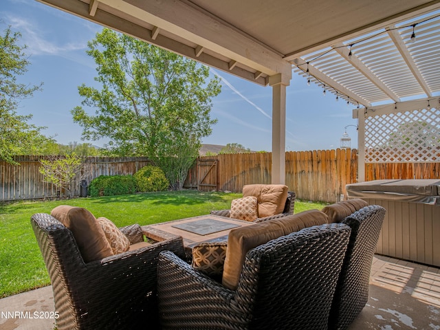 733 Bowles Ln, Gardnerville, NV 89460 - view of patio with a hot tub and a pergola