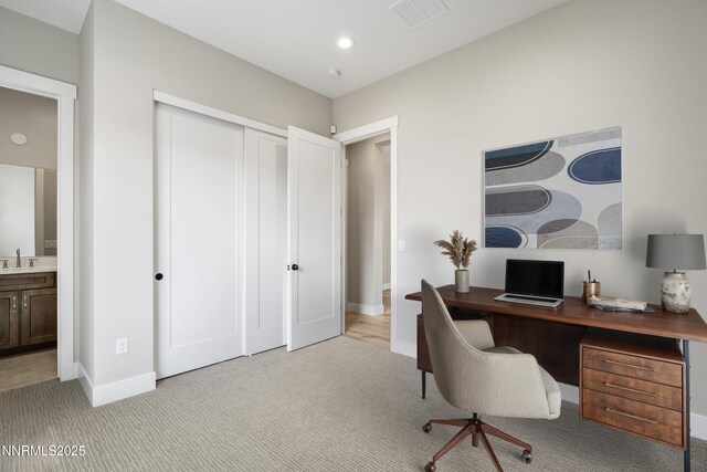 2241 Cold Creek Trl, Reno, NV 89523 - office area featuring light carpet and a sink