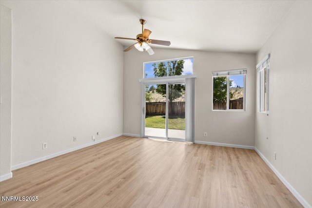 7250 Timber Ridge Ct, Reno, NV 89523 - unfurnished room with light wood-type flooring, lofted ceiling, and a ceiling fan
