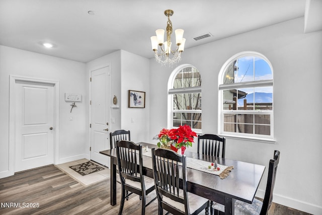 1248 Cinch Trl Unit 3, Gardnerville, NV 89410 - dining space featuring a chandelier, wood finished floors, and recessed lighting