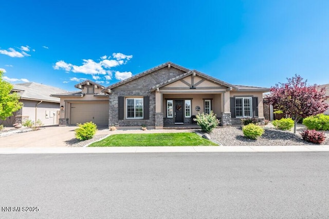 9800 Hafflinger Ln, Reno, NV 89521 - craftsman-style home featuring stucco siding, a garage, concrete driveway, and stone siding