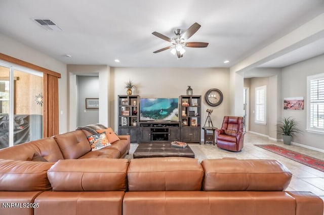 9800 Hafflinger Ln, Reno, NV 89521 - living room featuring ceiling fan, tile patterned flooring, recessed lighting, and baseboards