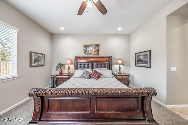 9800 Hafflinger Ln, Reno, NV 89521 - carpeted bedroom featuring baseboards, multiple windows, recessed lighting, and ceiling fan