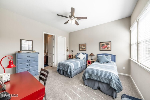 9800 Hafflinger Ln, Reno, NV 89521 - bedroom with carpet floors, a ceiling fan, baseboards, and ensuite bath