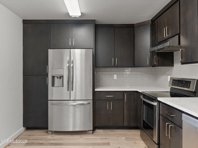 605 Jerry Dr, Zephyr Cove, NV 89448 - kitchen featuring stainless steel appliances, under cabinet range hood, light wood-type flooring, and backsplash