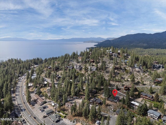 605 Jerry Dr, Zephyr Cove, NV 89448 - aerial overview of property's location featuring a forest and a water and mountain view