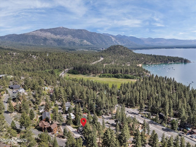 605 Jerry Dr, Zephyr Cove, NV 89448 - aerial view of property's location with a forest and a water and mountain view