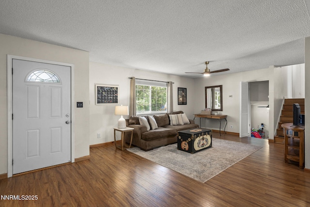 3505 Everett Dr, Reno, NV 89503 - living room with a textured ceiling, wood finished floors, and ceiling fan