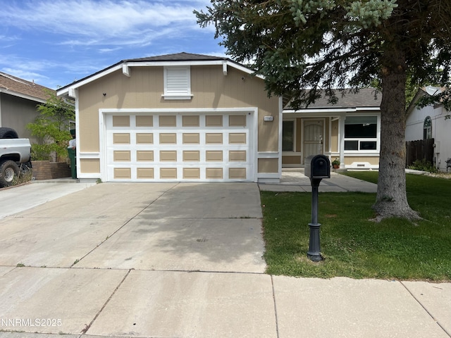 7785 Crystal Shores Dr, Reno, NV 89506 - view of front facade featuring concrete driveway, a front yard, and a garage