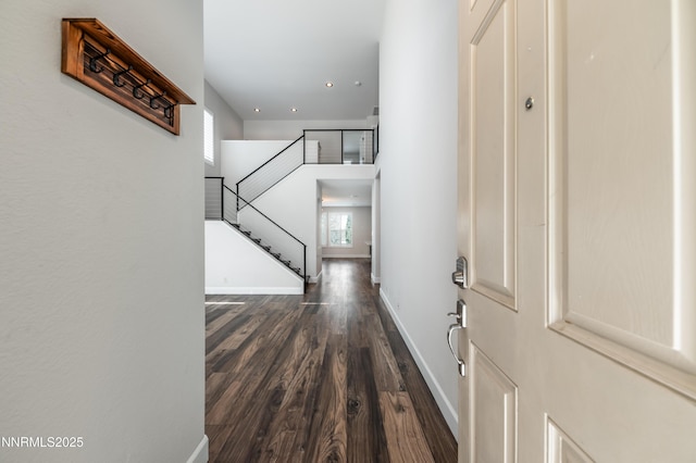 2978 Fox Trail Dr, Reno, NV 89523 - entrance foyer with dark wood-style floors, stairway, and recessed lighting