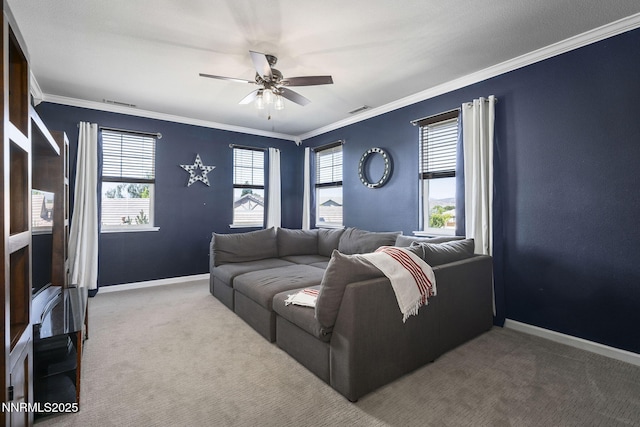 3128 Wild Iris Ct, Sparks, NV 89436 - carpeted living room featuring a ceiling fan and crown molding