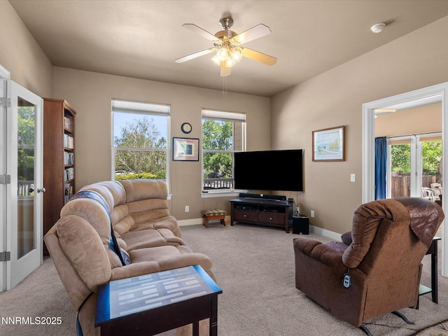 4903 Killdeer Rd, Carson City, NV 89701 - living room with carpet floors, ceiling fan, and french doors