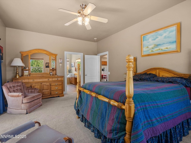 4903 Killdeer Rd, Carson City, NV 89701 - bedroom featuring light colored carpet, ensuite bathroom, and a ceiling fan