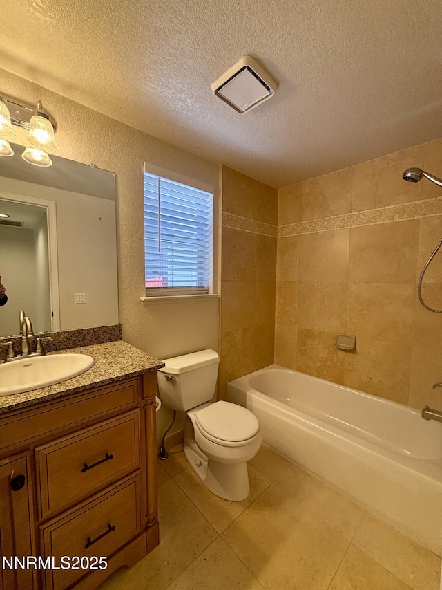 3882 Streamside Ct, Reno, NV 89519 - bathroom featuring vanity, tile patterned flooring, shower / washtub combination, and a textured ceiling