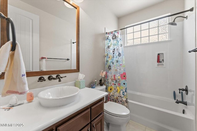 8692 18th Hole Trl, Reno, NV 89523 - full bathroom with shower / bath combo with shower curtain, vanity, and tile patterned flooring