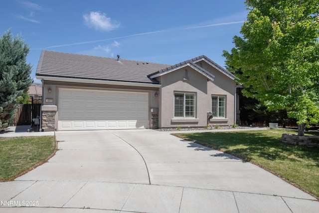 6978 Particles Ct, Sparks, NV 89436 - ranch-style house with concrete driveway, a garage, a front lawn, and a tile roof