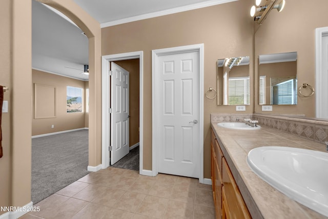 10509 Yuba Ct, Reno, NV 89521 - full bath featuring tile patterned floors, crown molding, and double vanity
