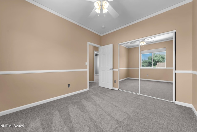 10509 Yuba Ct, Reno, NV 89521 - unfurnished bedroom with crown molding, carpet, a ceiling fan, and a closet