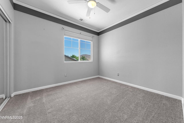 10509 Yuba Ct, Reno, NV 89521 - empty room featuring carpet floors, ceiling fan, and ornamental molding