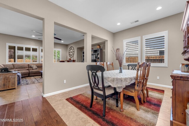 4883 Brunello Dr, Sparks, NV 89436 - dining space with recessed lighting, light tile patterned flooring, and ceiling fan
