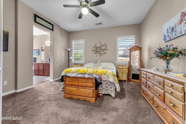 4883 Brunello Dr, Sparks, NV 89436 - bedroom with carpet floors, ensuite bathroom, and a ceiling fan