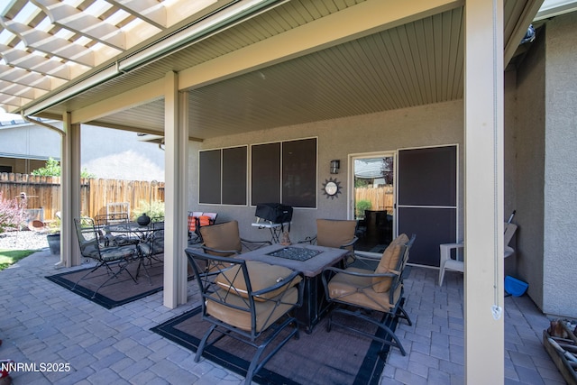 4883 Brunello Dr, Sparks, NV 89436 - view of patio / terrace with a fire pit, a pergola, and outdoor dining area