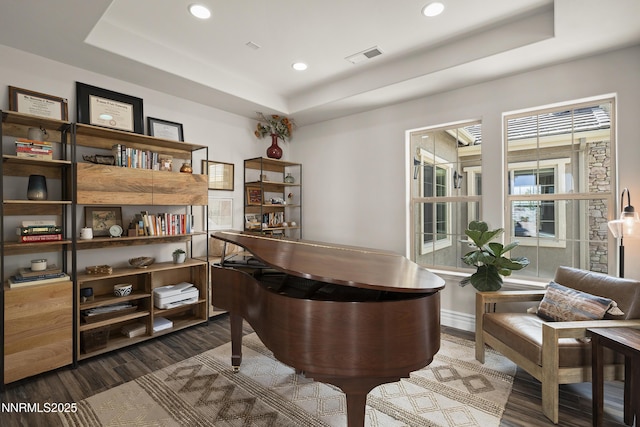 5427 Salmon River Ct, Reno, NV 89511 - office space with a tray ceiling, wood finished floors, and recessed lighting