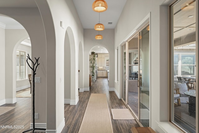 5427 Salmon River Ct, Reno, NV 89511 - corridor with dark wood finished floors, arched walkways, and a high ceiling