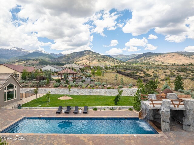 5427 Salmon River Ct, Reno, NV 89511 - swimming pool featuring a gazebo, a mountain view, and a patio