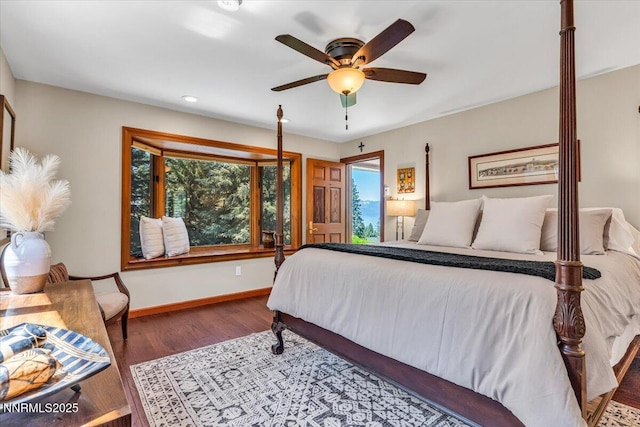 1263 Hidden Woods Dr, Zephyr Cove, NV 89413 - bedroom with wood finished floors, ceiling fan, and recessed lighting